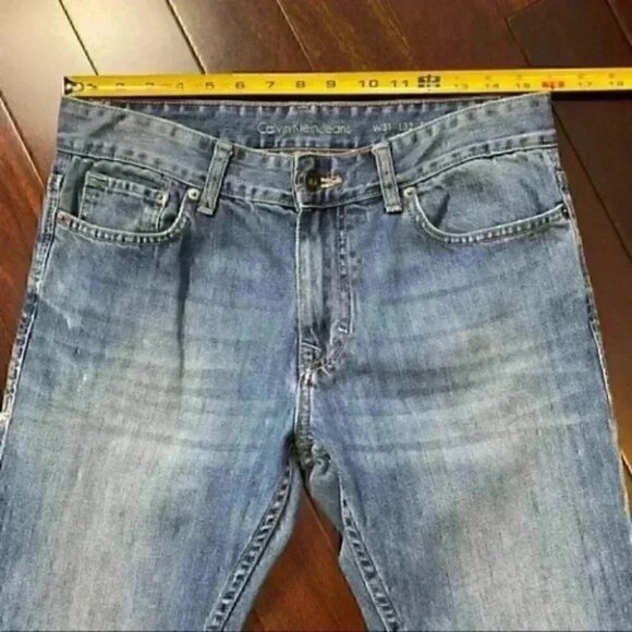 Calvin Klein Men’s Jeans Slim Fit Distressed 100% Cotton Stonewash Blue Size 31 - Picture 10 of 16